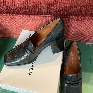 Marc Fisher Hamid’s Block Heel Square Toe Dress Loafers Size 10